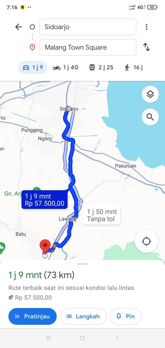 Cek tarif tol dari Google Maps